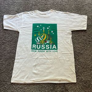 Vintage 80s From Russia With Love Moscow College Flag Art Grunge White Size XL